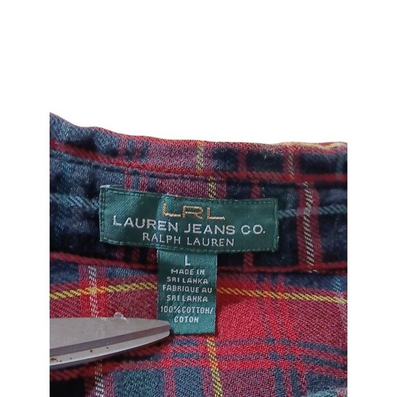 Lauren Jeans Co. Ralph Lauren Womens Plaid Button-Up Shirt L 100% Cotton Red/Gre - Picture 7 of 8
